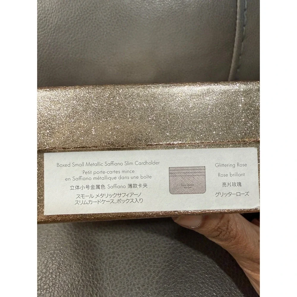 Kate Spade Boxed Small Metallic Saffiano Slim Cardholder Glittering‎ Rose KE816